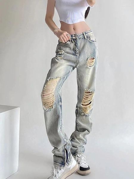 Frauen Jeans Frühlingskleidung 2024 Hose in voller Länge für Frauen Streetwear mit mittlerer Taille Jean Blue Korean Fashion Gyaru