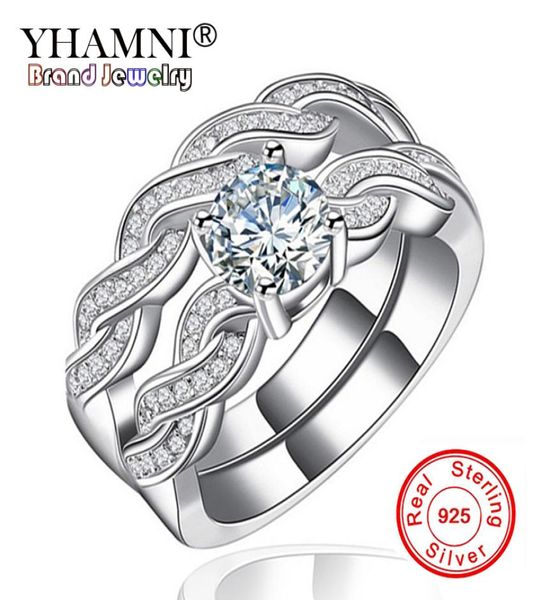 Yhamni Fine Jewelry Classic Marquise CZ Diamond 2 Anelli Siemi solidi 925 Gioielli per feste nuziali a banda d'argento per donne KR127708810