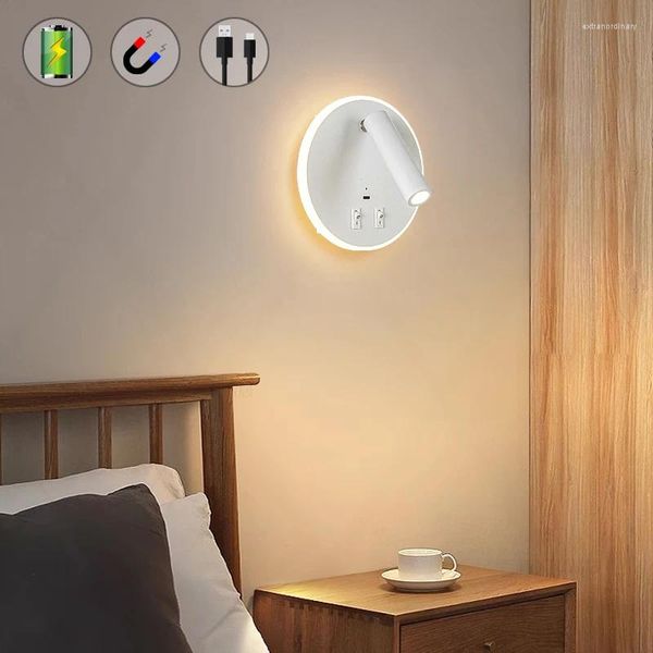 Wandlampe nordische LED wiederaufladbare magnetische Saugkabel kostenlose Lichter mit Batterie -Lesenleuchte für Krankenbett geeignet