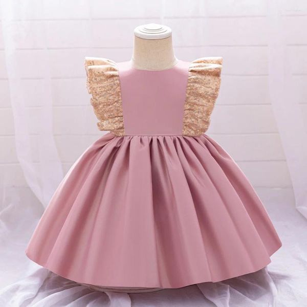 Mädchenkleider Pailletten 1. Geburtstagsfeier Prinzessinkleid für Kleinkind Baby Girls Plissee Tutu Abendkleid Infant Big Bow Wochentag Urlaub Kee