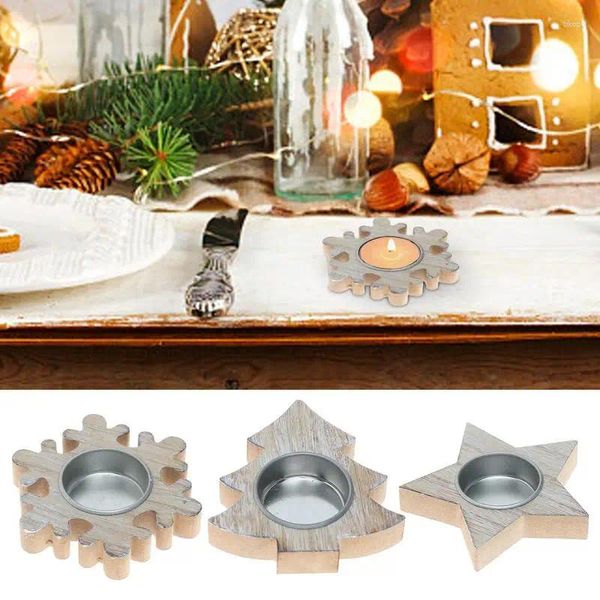 Titulares de vela Wood Tealight Holder Votive Star de cinco pontas e Snow Flake Shape Dinning Stand Birthday for Home Decor