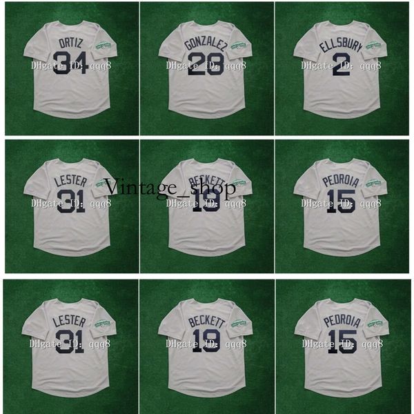 Vin 2012 Jersey de beisebol vintage David Ortiz Adrian Gonzalez 100th Anniversary Dustin Pedroia Jacoby Ellsbury Jon Lester Josh Beckett Retro