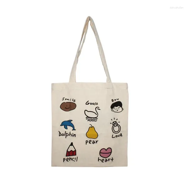 Bolsas de compras ombro macio fofo para mulheres compradores lona de sacola de sacola de desenho animado livros de pano de algodão Bola designers de pano