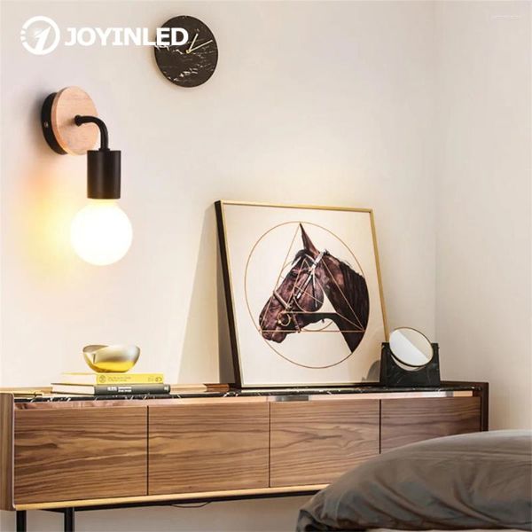 Стеновые лампы деревянные лампы E27 Лампочка круглой фиксации базовой держатель винтажный внутренний дом для спальни столовой гостиной