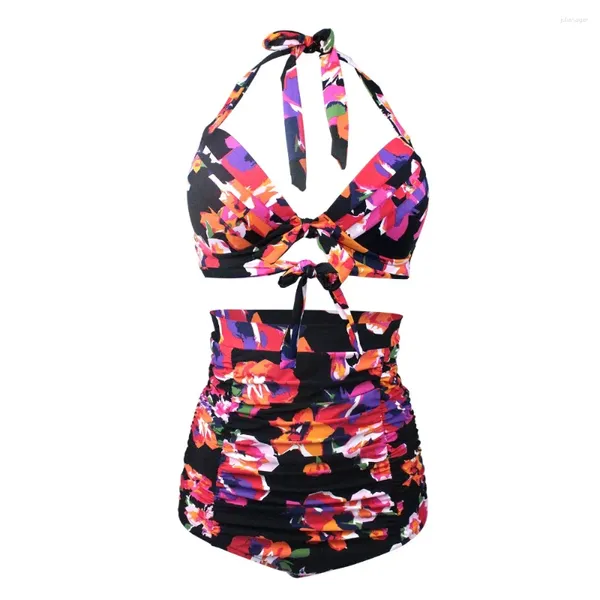 Donne da bagno femminile femminile Due pezzi Swimsuit Summer Beach Wear Abito da bagno ad alta vita retrò Maillot de Bain Biquini Plus size 4xl