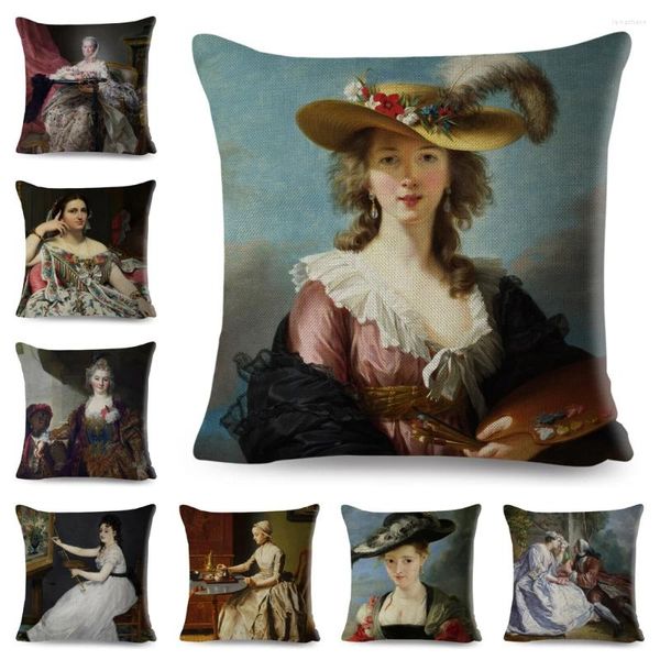 Travesseiro estilo vintage mulher capa decoração Europa Lady Girl Primeira travesseiro de 45 45 cm de poliéster para sofá carro doméstico