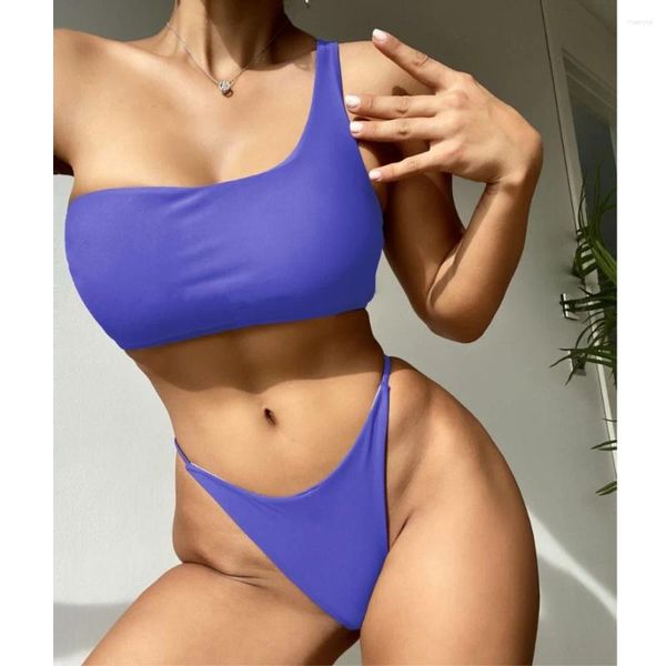 Kadın Mayo Seksi String Bikini Tek Omuzlu Mayo İki Parçalı Kadın Plaj Maması Takım Mikro Bikinis Tanga Set Kıyafetleri Tanga Mujer