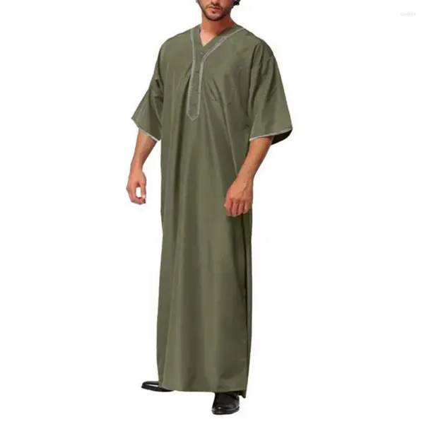 Camicie casual maschile da uomo abito lungo camicia da colletto tradizionale mediorientale con tasca del torace a v