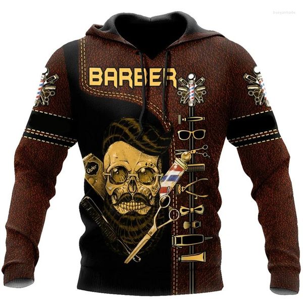 Herren Hoodies Barber Shop Grafik Kapuze-Sweatshirts 3D-Print Mode Uniform 2024 Männlich übergroß