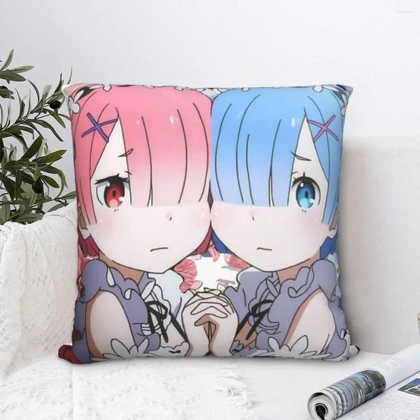 Caso de arremesso de arremesso de travesseiro REM Rem Life em um mundo diferente de zero mochila cojines Diy impresso Kawaii para decoração de casa