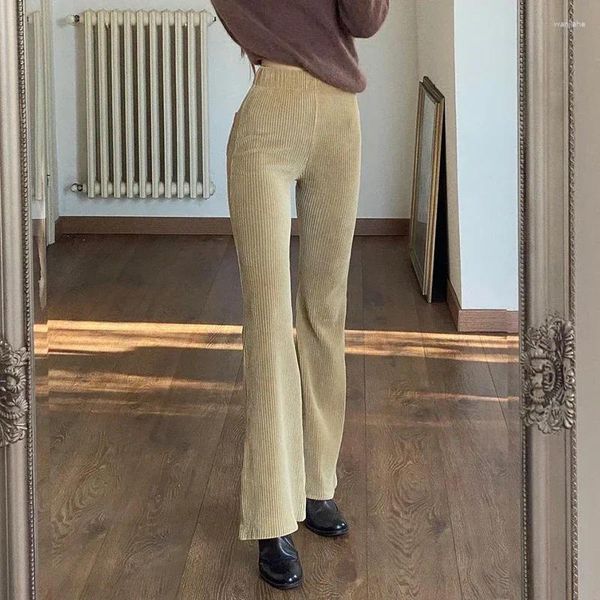 Женские брюки Женщины с высокой талией Fashion Fashion Slim Fit Leggings Corduroy Capris Женские длинные брюки осень зимняя обычная уличная одежда