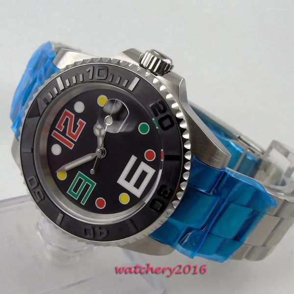 Нарученные часы сапфир кристалл 40 мм движения Pt5000 Автоматические мужские часы стерильный циферблат Auto Date Miyota светящаяся рука красочные числа