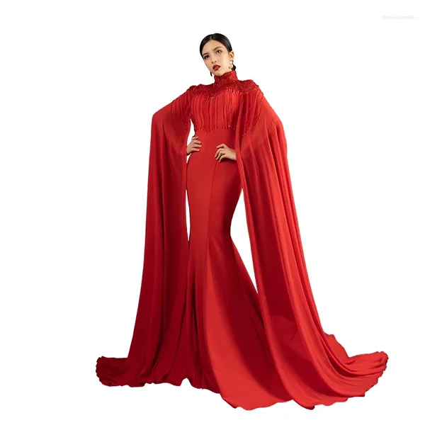 Vestidos de festa Banquete de casamento Vestido de noite vermelho longa saia feminina capa destacável conjunto de duas peças