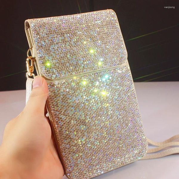 Aufbewahrungstaschen handgefertigt Diamond Clutch Damen Brieftasche Mini Umhängetasche Transparent Touchscreen Mobiltelefon Diagonales Schutzhülle