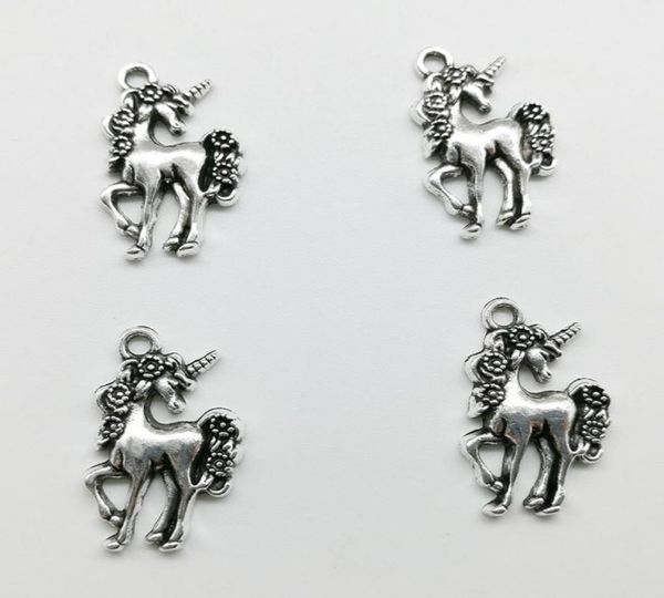 100pcs Unicorn Horse Antique Silver Charms Anhänger Schmuck DIY für Halskette Armband Ohrringe Retro Style 2314mm7044133