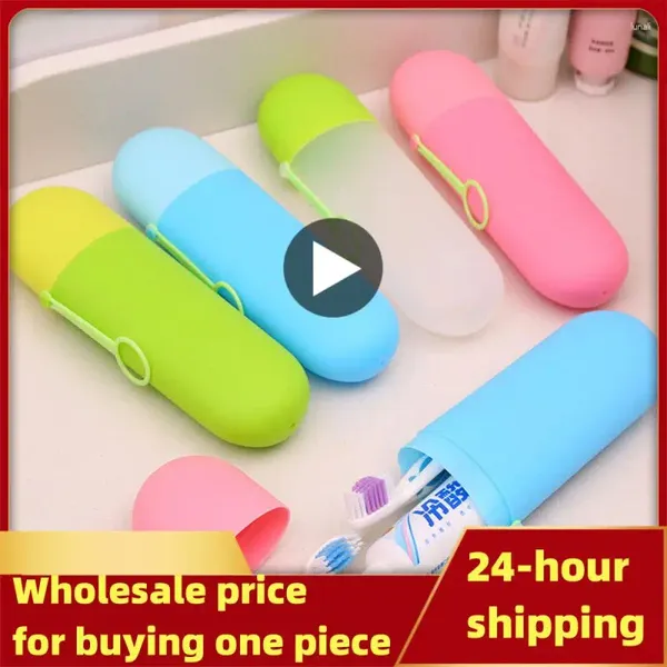 Badezubehör -Set Plastikwaschwerkzeug Aufbewahrungsbox kleiner und tragbarer Süßigkeitenfarbe Zahnbürste Hülle
