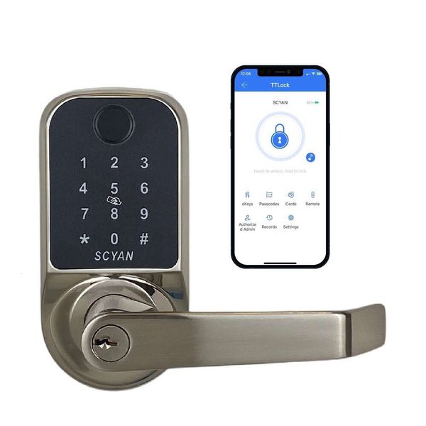 Smart Scyan X1,5-in-1-Fingerabdruck Biometrische Touchscreen-Tastatur-Türschloss, Schlüsselbund, automatische Verriegelung, geeignet für Büro, Zuhause, Airbnb, Mietwohnung