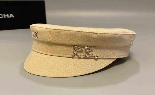 USPOP Nuovo cotone e lino Rinestone Lettera di giornale Caps Women Flat Militray Caps AA2203047018481