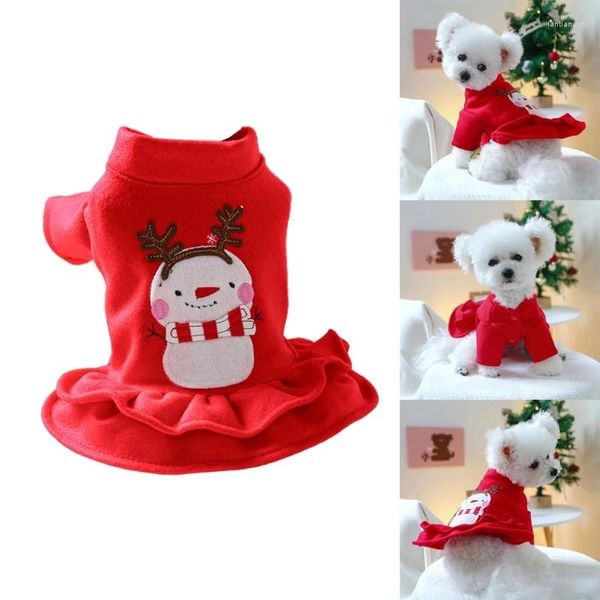 Vestido de cães para cães vestido quente com boneco de neve padroniz de Natal vestidos de noiva de outono de inverno fofo doce pequeno y5gb