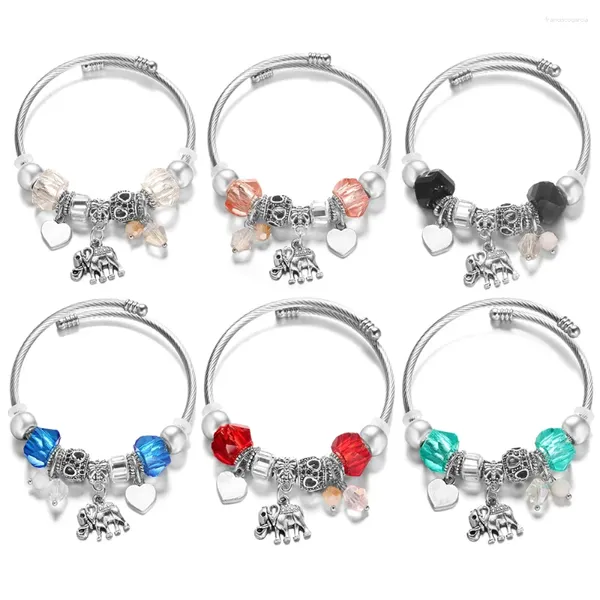 BANGGLE 6 colori a forma di cuore Elefante a sospensione Bracciale Chiusura Braggini regolabili Braggini in acciaio inossidabile Donne Gioielli da polso