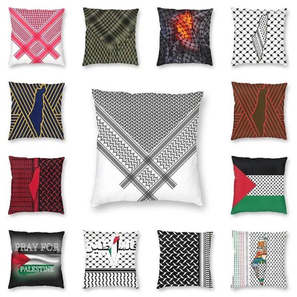 Pillow Palästinenspalästinensischer Hatta Kufiya grauer Shemagh Square Pillowcover Home Decorative Cover Wurf für Sofa -Druck