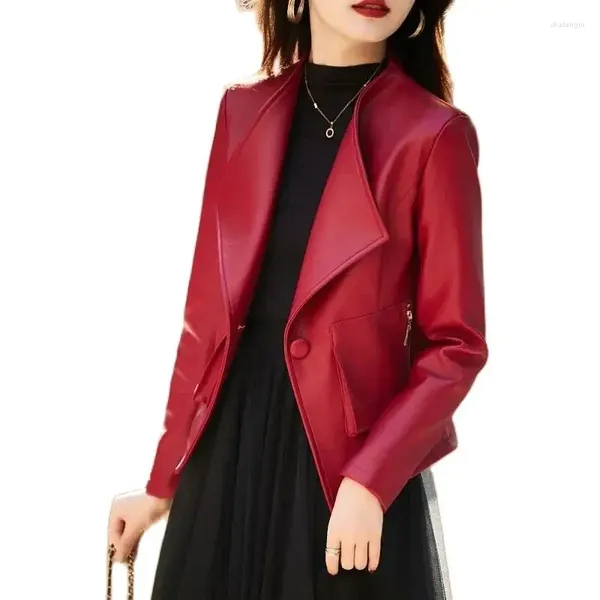 Giacca da donna in pelle femminile primavera e autunno 2024 Stile elegante Blazer Over-Coat Short Leisure Coat di fascia alta