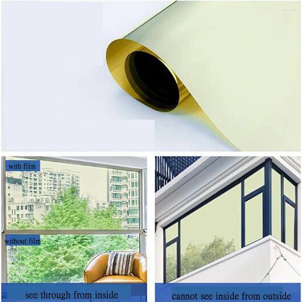 Fensteraufkleber Hohofilm Goldsilver Mirror Film-Sticker Einweg Film Solar Tint House Office Building Glasklehaufkleber