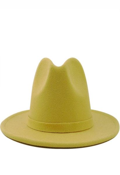 Luxus Männer Frauen breite Krempe Wolle Filz Jazz Fedora Hats Britische Trilby -Party formelle Panama Cap Black Yellow Dress Hut 565867374945