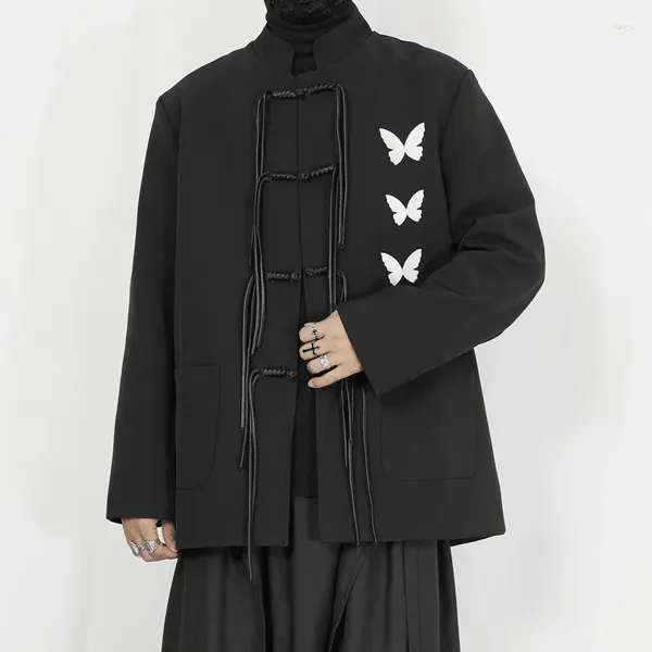 Ternos masculinos Jaqueta de terno casual original com estilo retro chinês Stand Up Collar Fuckle Butterfly Borderyer Foltting Small