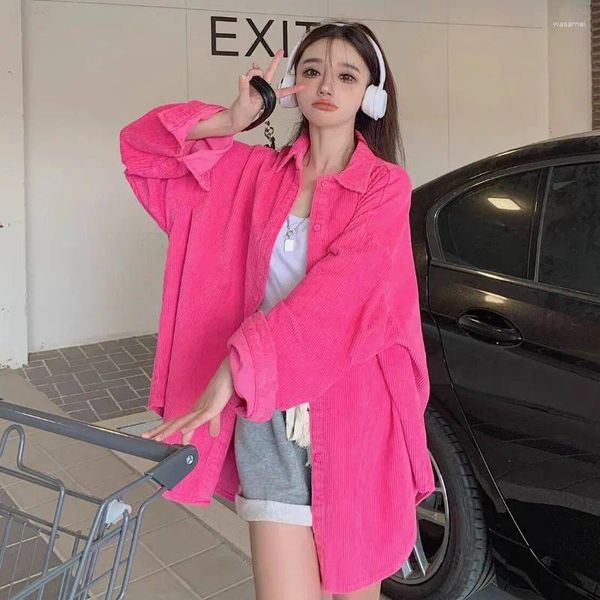 Frauenjacken Frauen Süßigkeiten Farben Süßes Baggy High Street Cord Cord Coats Koreanisch Harajuku Langarm Minimalist Casual Solid Classic