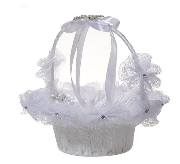 Artesanato White Pearl Rhinestone Big Bow Flor Basket Supplies Wedding Wedding Basket Wedding Bride Bride Portable Flower Basket3885809