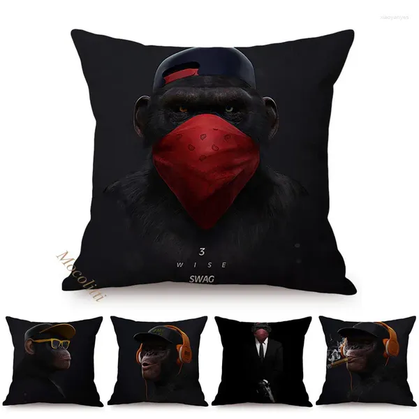 Kissen Hip Hop Monkey Poster Design Hülle Lustige Orang -Utan Wear Brille Baumwollwäsche Home Dekoration Sofa Cover Almofadas