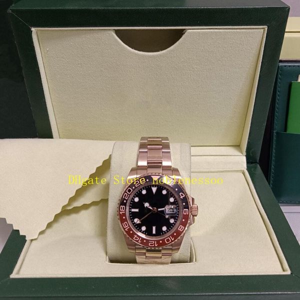 13 cor foto real com caixa relógios automáticos homens 40mm Dial preto Bolsa de cerâmica 18k Pulseira de aço rosa de ouro