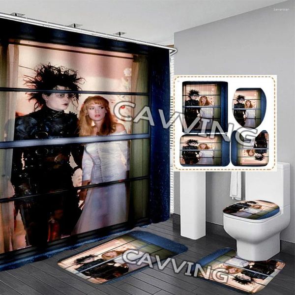 Duschvorhänge Edward Scissorhands 3D wasserdichte Badezimmervorhang Anti-Rutsch Bad Matte Set Toilettenteppich Teppich Wohnkultur L02