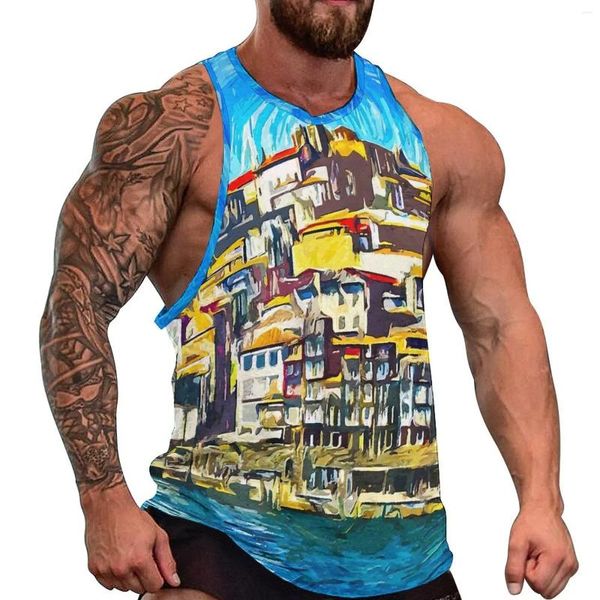 Tanques masculinos pintura a óleo impressão superior Portugal Sportswear Summer Gym Man Homem Graphic Sleesess Shirts Plus Size 4xl 5xl