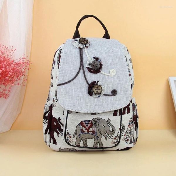 Borse scolastiche Appliques a corde vintage per donne zaini da donna! Nice stampe animali Multi-Zipper Backrack Lady Canvas Backruck