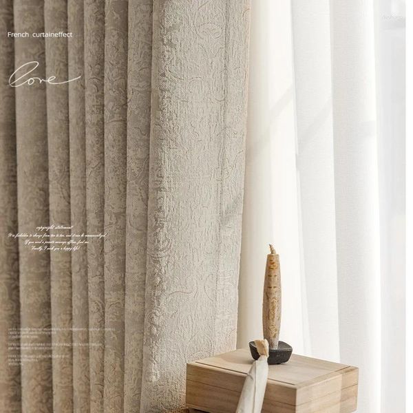 Cortina de cortina American Modern Light Luxury Curtains para sala de estar quarto minimalista romântico Blackout de varanda sofisticado