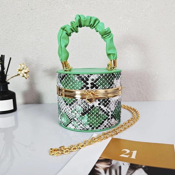 Sagni a tracolla Mini Small Round Party Clutch Bag della sera per donne maniglie pieghettate borse e borse in pelle serpentina traversa