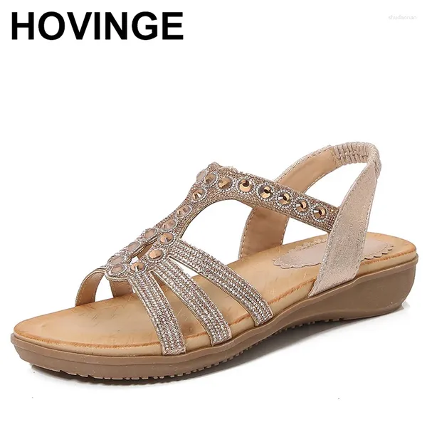 Sandalet Kadın Ayakkabı Boho Flip Flops Boncuklu Rhinestone Toka Streç Topuk Elastik Kayış Ultra Konfor