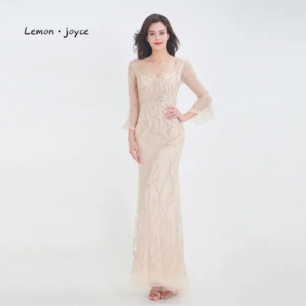 Vestidos de festa Lemon Joyce elegante e elegante vestido de noite de luva em V para trás com trajes de baile de sereia de miçanos para mulheres