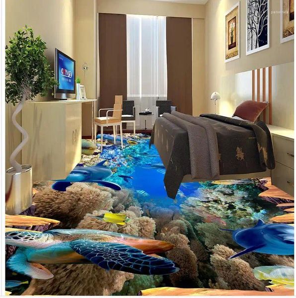 Duvar Kağıtları PVC Duvar Kağıdı Kendinden Yapışkan Zemin Duvar Deniz Dünyası Yunuslar Çizim Fayans Modern Sticker 3D