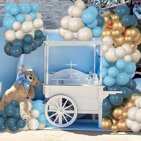 Decoração de festa retro azul areia branca balão de guirlanda arco kit metálico ouro balões de látex de casamento decorações de aniversário de casamento globos chá de bebê