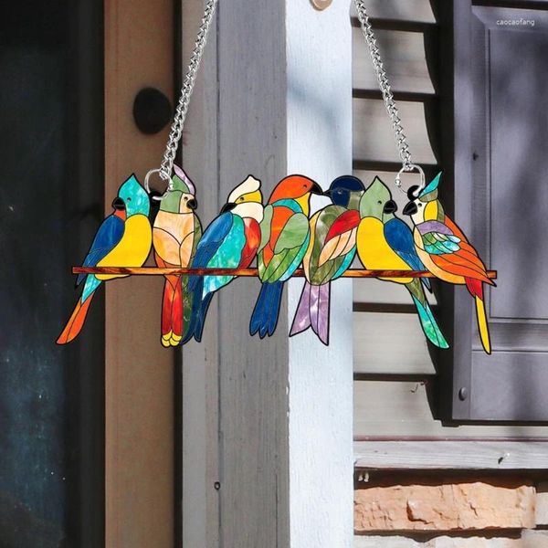 Figurine decorative colorate Acrilico Bird Finestra sospesa a sospensione Gruppi di vetro Colorful Birds Decorazione per le vacanze natalizie