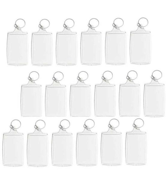 100pcs PO Keychain retângulo transparente em branco Inserção acrílica Po Picture Picture Keyring Titular Diy Split Ring H09155163383