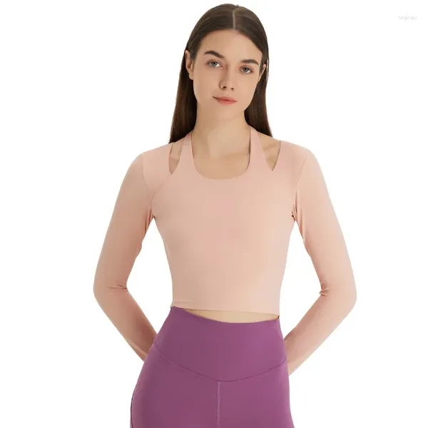 Aktive Hemden Mode Frauen Tops Halfer Neck langärmelige Kleidung Schlankes gebürstetes nacktes Gefühl schnell trocknend Fitness Yoga