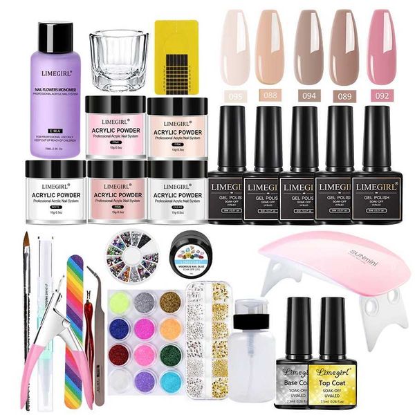 Kits de arte unhas Gel de pó de acrílico com esmalte lnclude glitter branco transparente pó de acrílico em pó adequado kit de unhas para iniciantes T240510