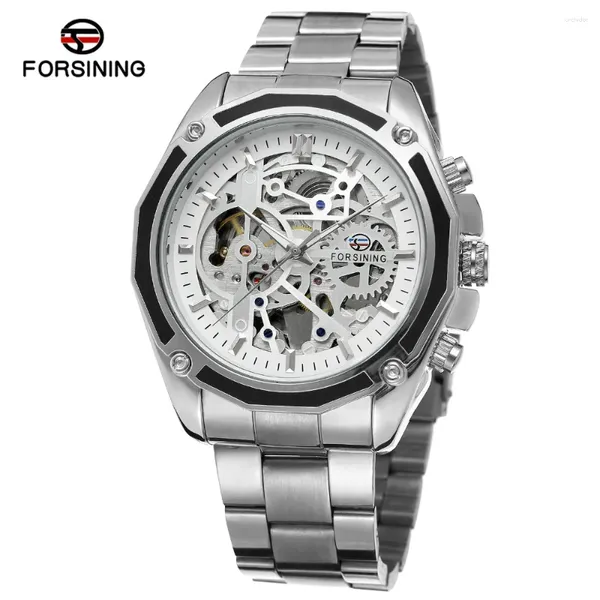 Armbanduhren Mode Forsining Top Brand Männer Watch Casual Hollow Mechanical Automatisch Uhr Waterdes Sport Vollstahl Geschäftsmann