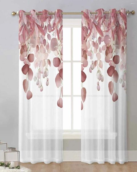 Cortina Planta aquarela Eucalyptus deixa cortinas puras para a sala da sala de estar Voile transparente tule cortinas drapes decoração