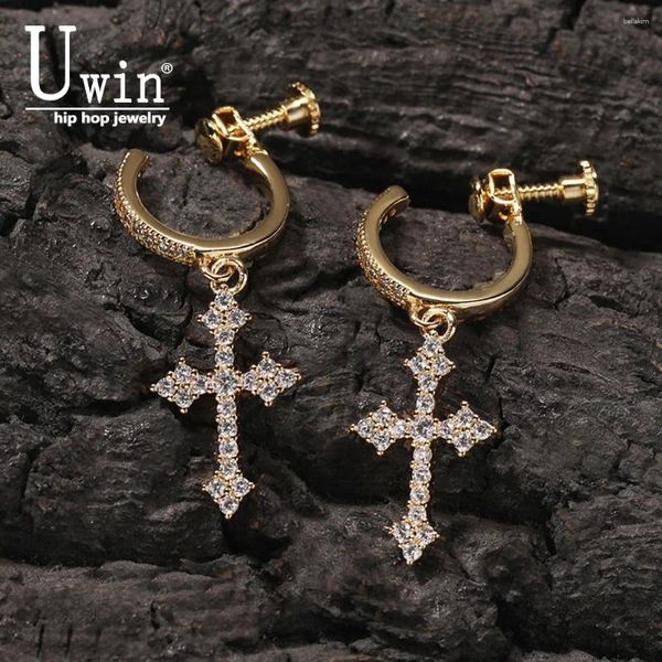 Серьги -свисые серьги Uwin Cross Half Arc с Cz Stone изящные ушные шпильки прививают модные украшения