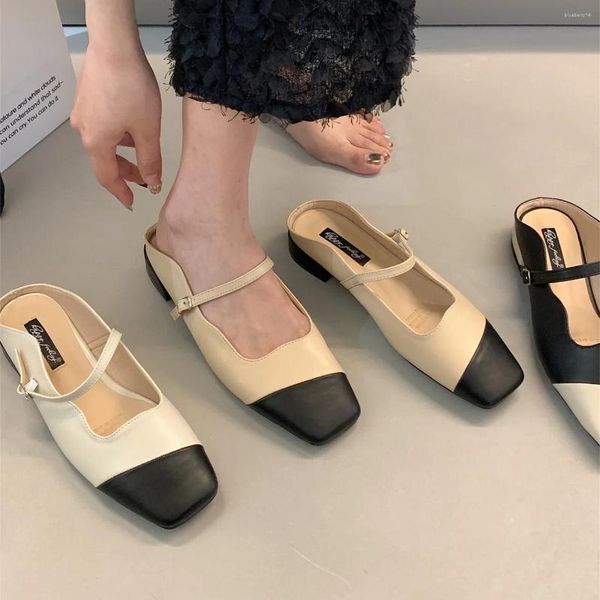 Hausschuhe Bailamos 2024 Frauen Flat Fashion Mix Farbrutsche Damen Casual Slip on Mules Schuhe Quadrat Zehenkleid Sandalen Mujer